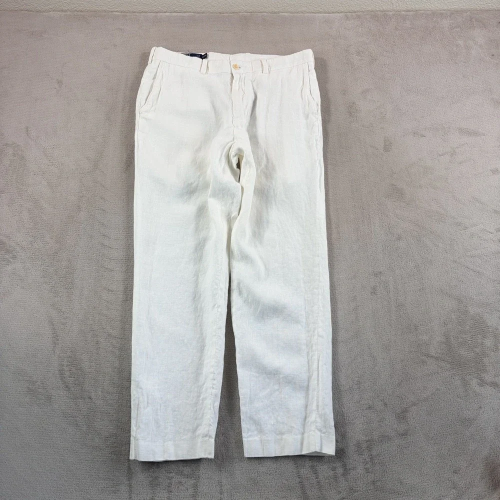 Vintage Polo Ralph Lauren Trouser Pants in White 100% Linen Fits 32x29 Tag 34x30